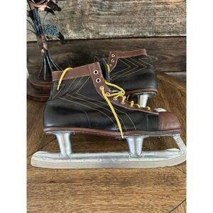Vintage 1950s Leather Two-Tone Mens Ice Hockey Skates Viking Blades Canada Sz 11
